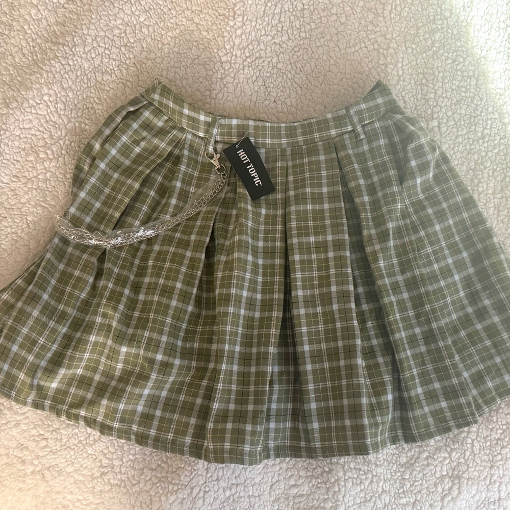 Hot Topic Green Plaid Skater Skirt